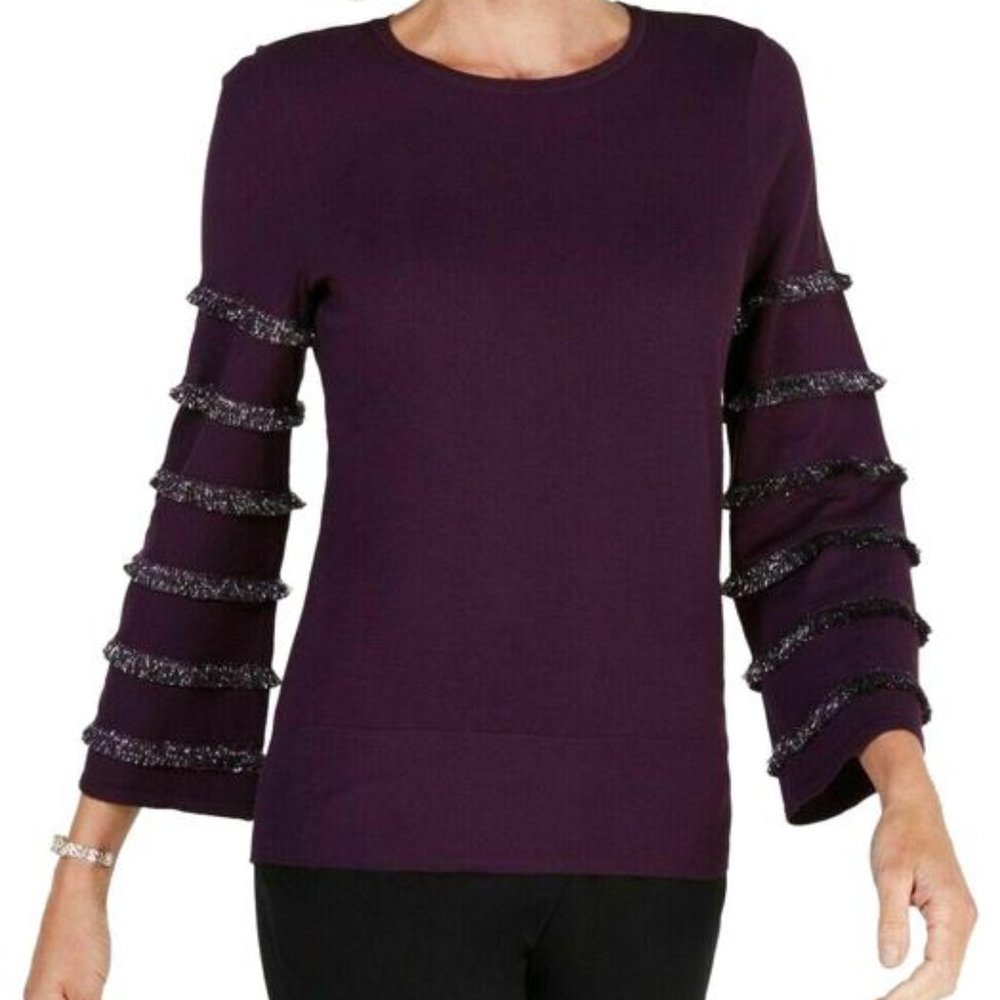 Alfani Purple Sweater Fringe Sleeves Women Size XL NWT Crewneck